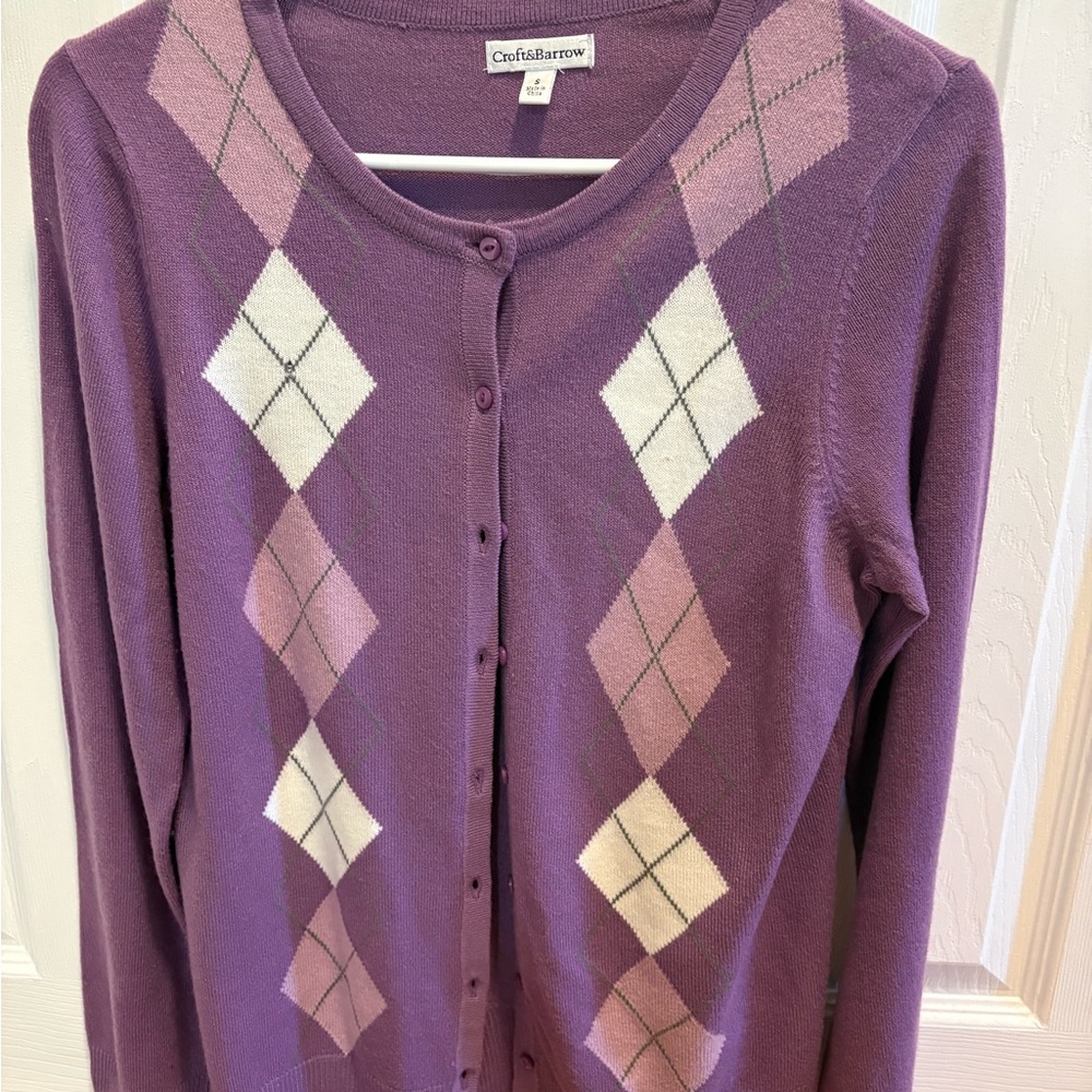 Croft & Barrow Women's Lavender Argyle Cardigan